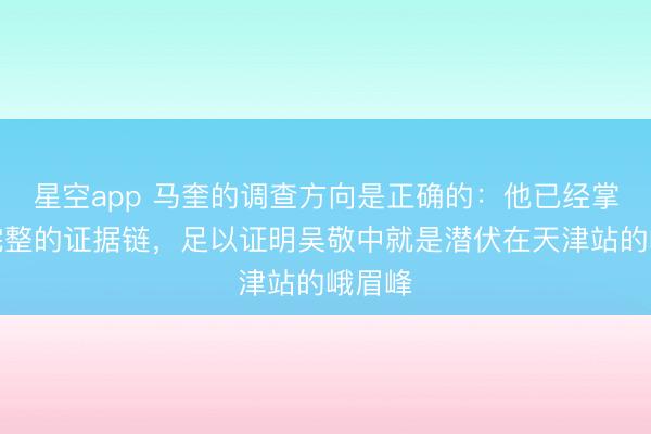 星空app 马奎的调查方向是正确的：他已经掌握了完整的证据链，足以证明吴敬中就是潜伏在天津站的峨眉峰