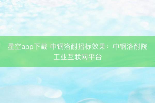 星空app下载 中钢洛耐招标效果：中钢洛耐院工业互联网平台