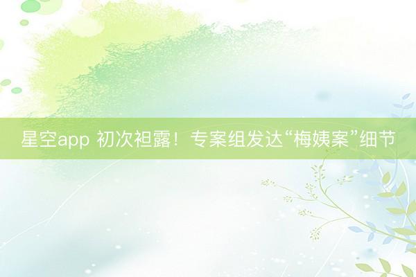 星空app 初次袒露！专案组发达“梅姨案”细节