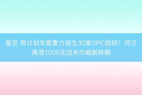 星空 有计划年爱妻力诞生30家OPC组织!河汉再添1000无边米巾帼新阵脚