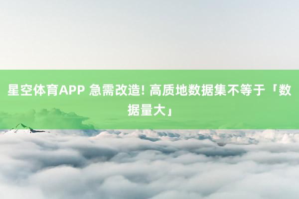 星空体育APP 急需改造! 高质地数据集不等于「数据量大」
