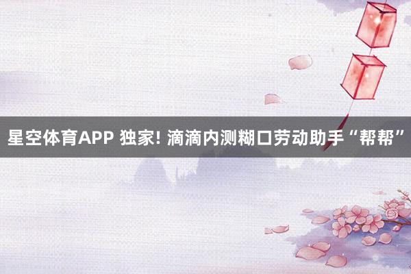 星空体育APP 独家! 滴滴内测糊口劳动助手“帮帮”