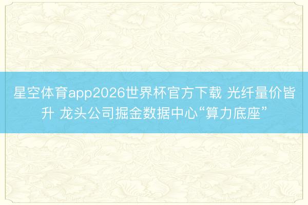 星空体育app2026世界杯官方下载 光纤量价皆升 龙头公司掘金数据中心“算力底座”