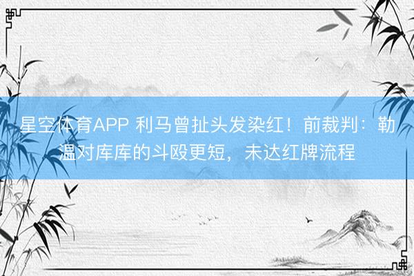 星空体育APP 利马曾扯头发染红!前裁判:勒温对库库的斗殴更短,未达红牌流程