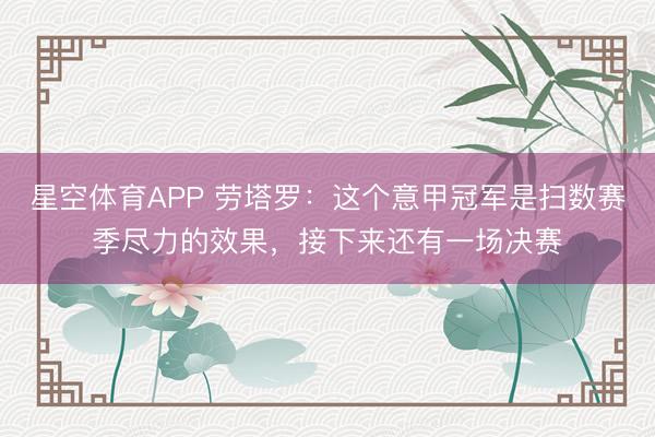 星空体育APP 劳塔罗:这个意甲冠军是扫数赛季尽力的效果,接下来还有一场决赛